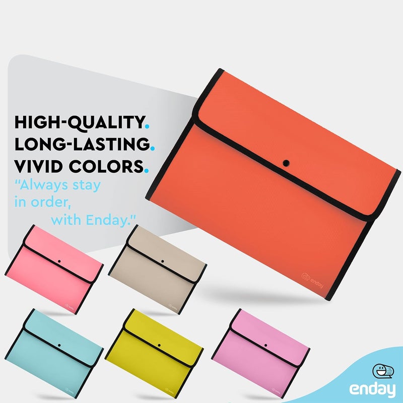 Enday Square Flap Document Holder Red, Expanding File Folder, A4 Letter Size Reusable Filling Envelopes, Snap Closure Wallet File Pouch Also Available in Pink, Purple, Green, Blue, Grey, 1 Pc– by - Image 4